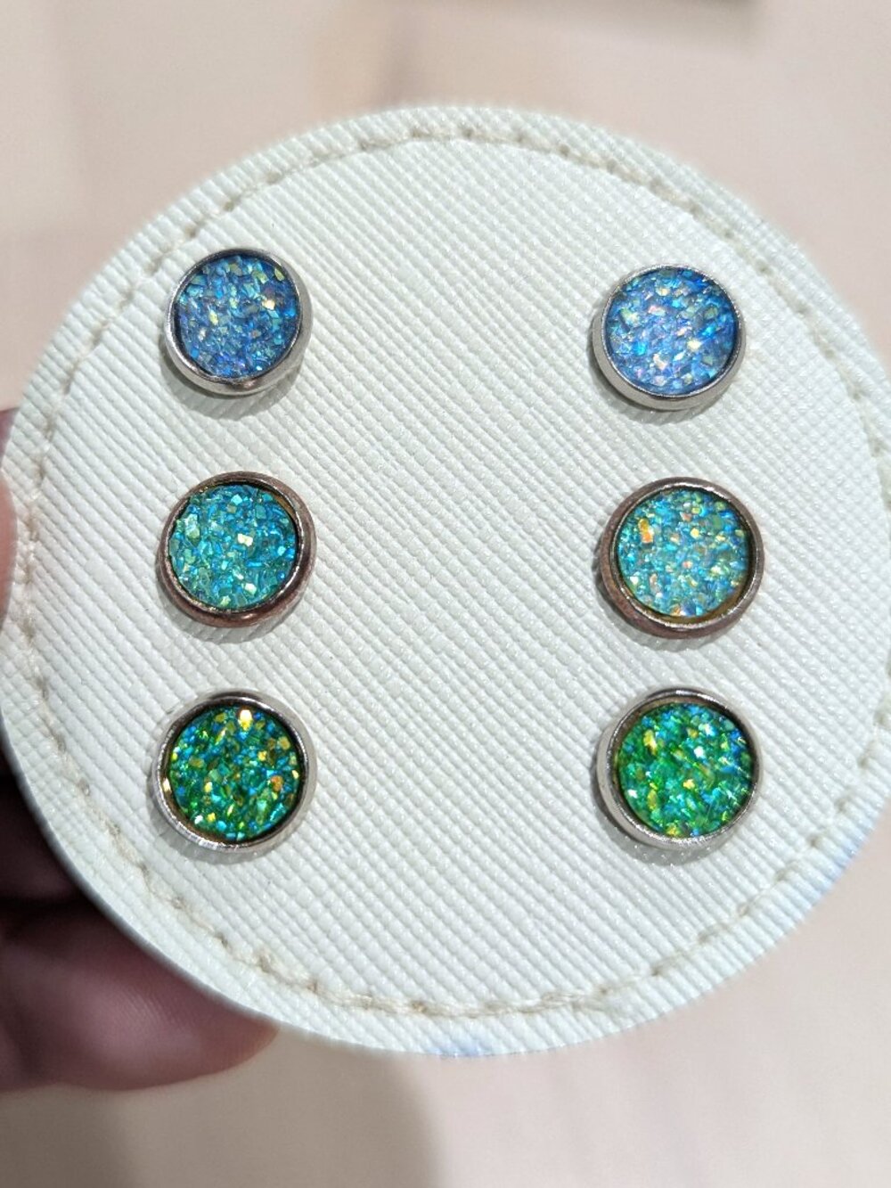 Starry Days Jewelry Blue and Green Circular Druzy Stud Earrings